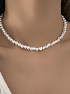 Pearl Heart Pendant Collar Necklace