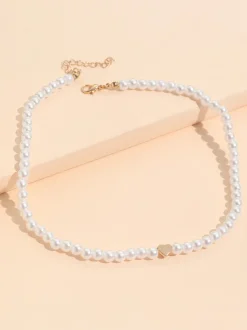 Pearl Heart Pendant Collar Necklace