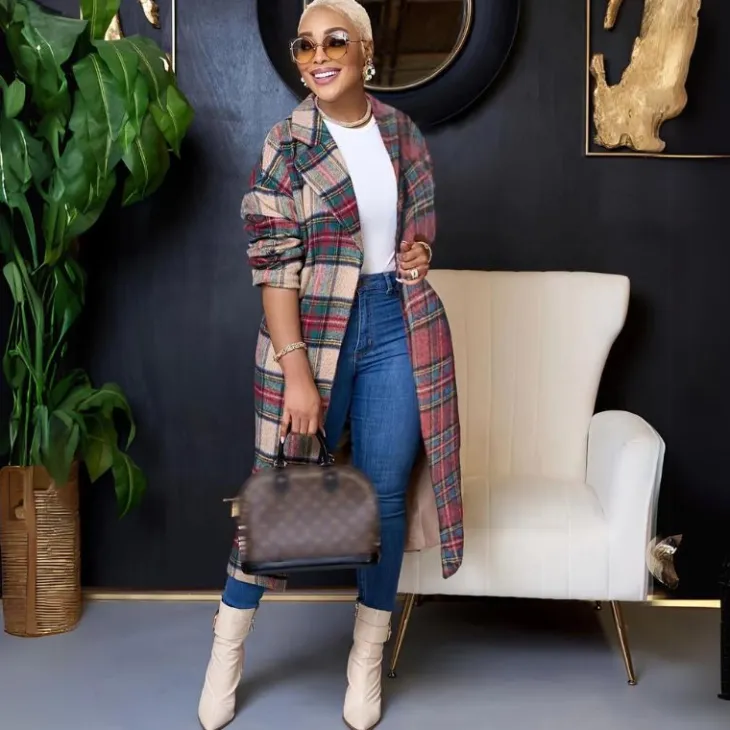 Plaid Patchwork Woolen Coat