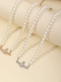 Planet Pendant Pearl Necklaces