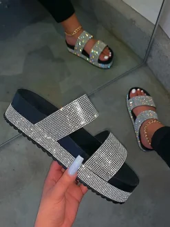 Platform Rhinestone Slide