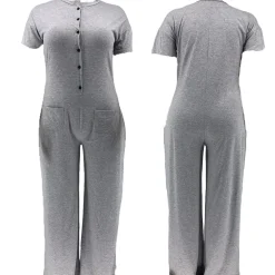 Plus Size Casual Solid Color Jumpsuit with Pockets