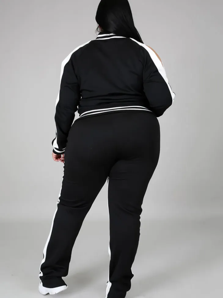 Plus Size Cold Shoulder Jacket Pants Set