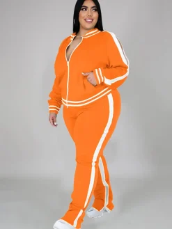 Plus Size Cold Shoulder Jacket Pants Set