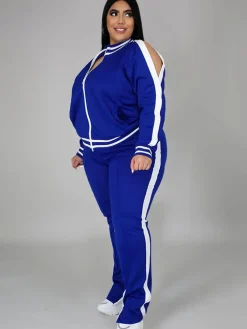 Plus Size Cold Shoulder Jacket Pants Set