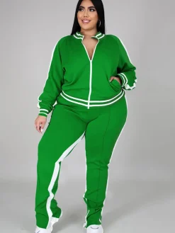 Plus Size Cold Shoulder Jacket Pants Set