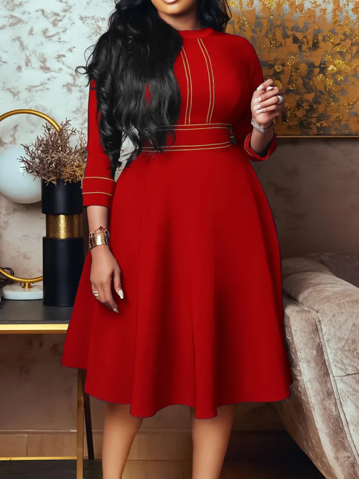 Plus Size Half Sleeve Stand Collar Dress