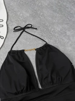 Plus Size Halter Chian Backless Swimsuit