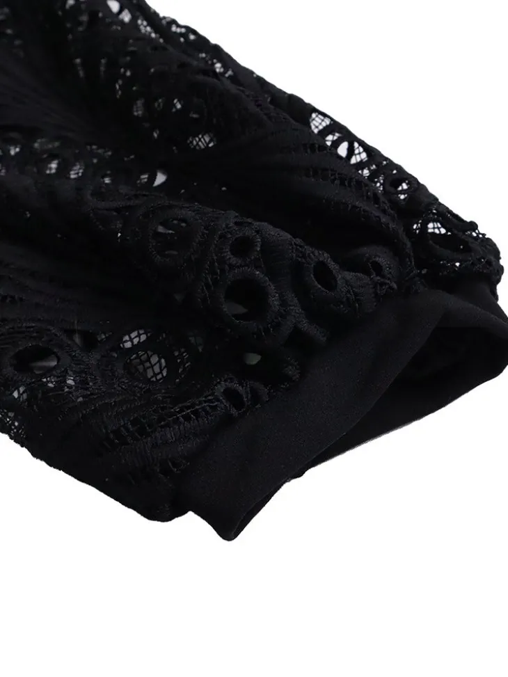 Plus Size Lace Hollow Out Pleated Dress