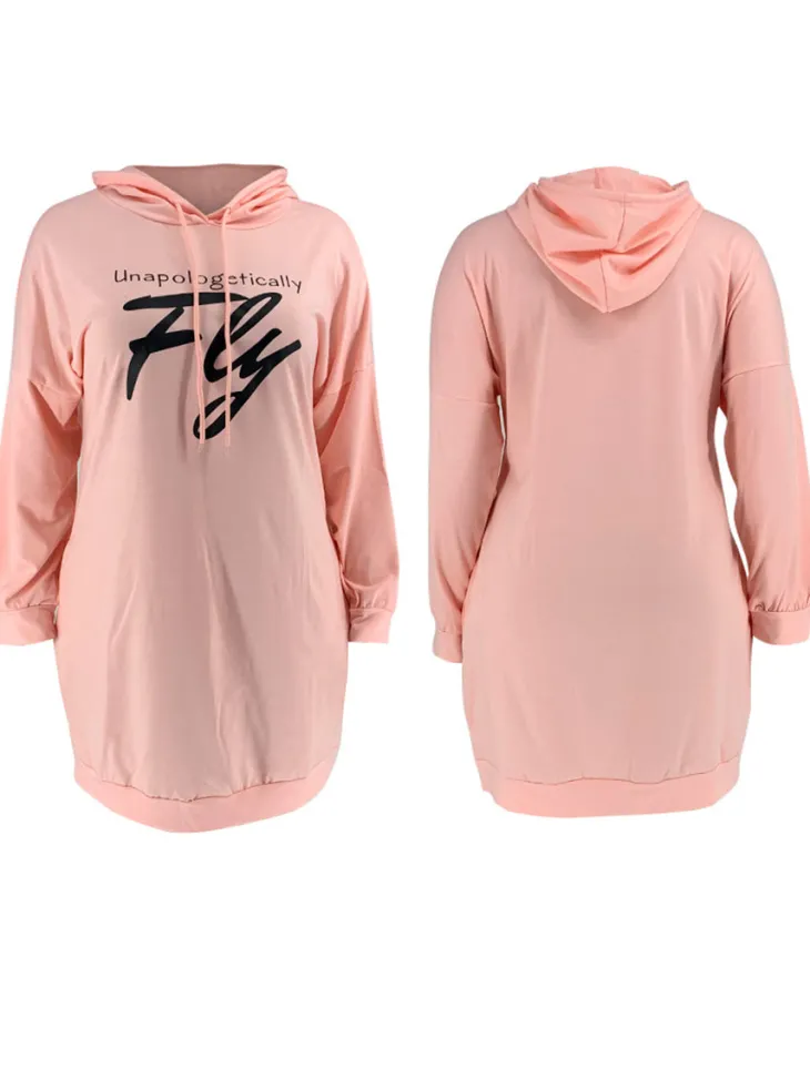 Plus Size Letter Print Hooded Sweatshirt Dress