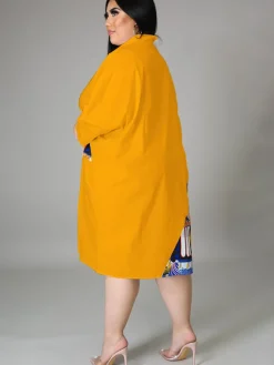 Plus Size Long Sleeve Loose Shirts Midi Dress