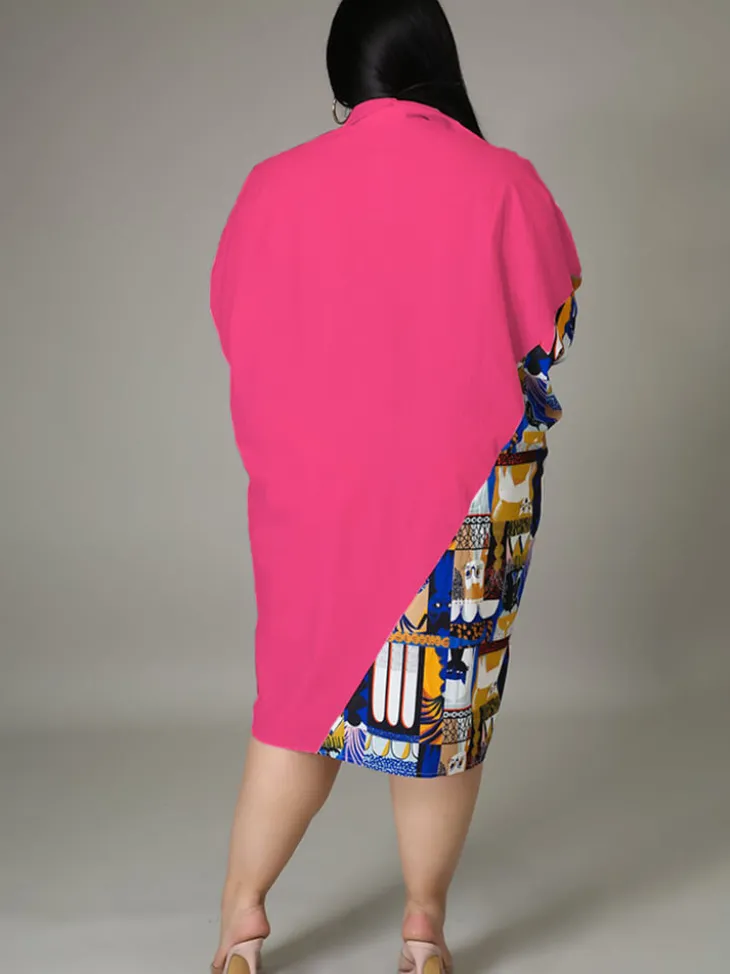 Plus Size Long Sleeve Loose Shirts Midi Dress