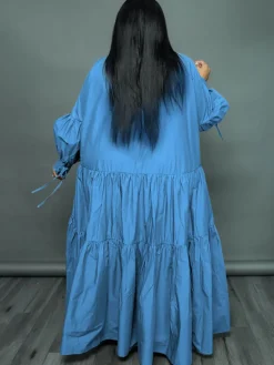 Plus Size Long Sleeves Ruffle Hem Maxi Dress