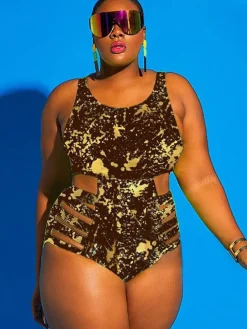 Plus Size One Piece Hollow Out Swimsuit