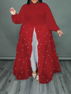 Plus Size Pearl Mesh Patchwork Top