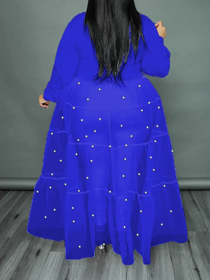 Plus Size Pearl Mesh Patchwork Top