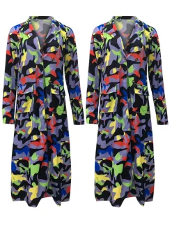 Plus Size Plaid Colorful Print Double-Breasted Lapel Coat