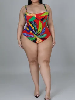 Plus Size Printed Swim Romper Cover Set