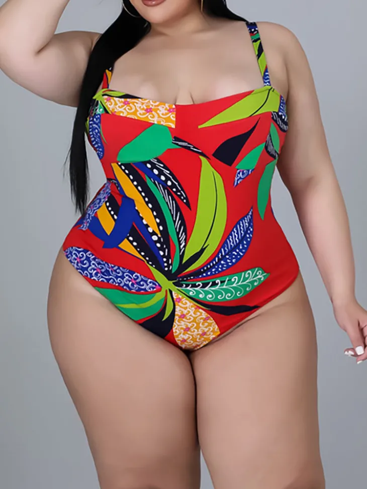 Plus Size Printed Swim Romper Cover Set