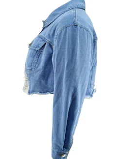 Plus Size Ripped Cropped Denim Jacket