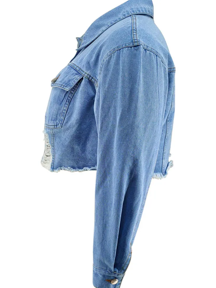 Plus Size Ripped Cropped Denim Jacket