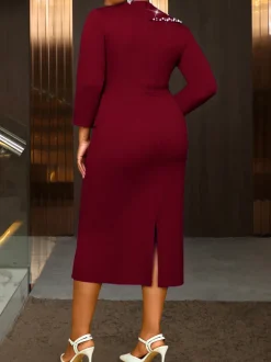 Plus Size Ruffle Bead Midi Dress
