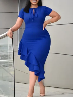 Plus Size Ruffle Hem Asymmetrical Dress