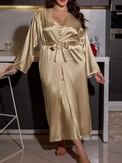 Plus Size Satin Nightgown u0026 Robe Set