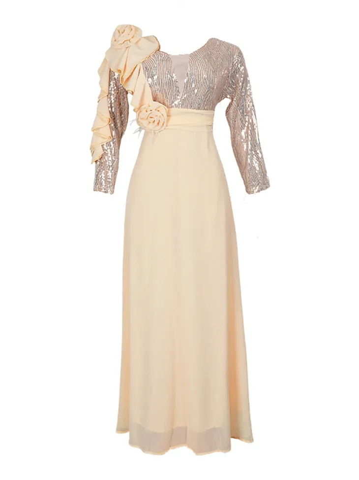 Plus Size Sequin Gown Chiffon Floral Maxi Dress