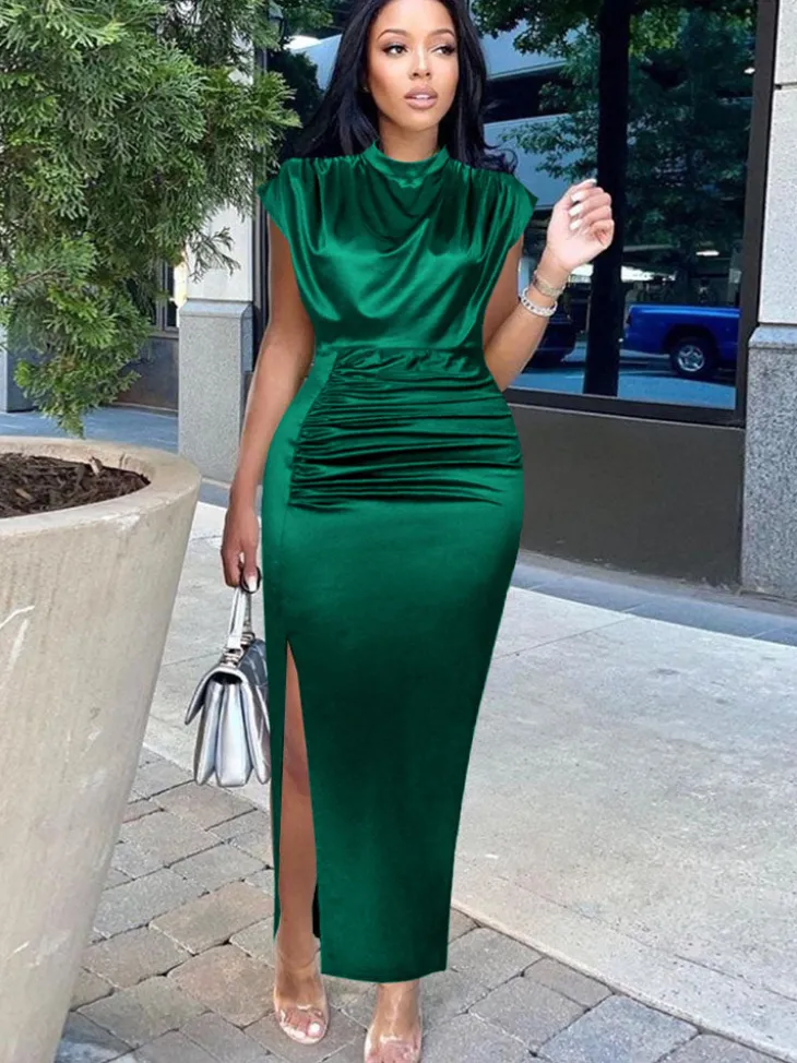 Plus Size Sleeveless Ruched Side Split Maxi Dress