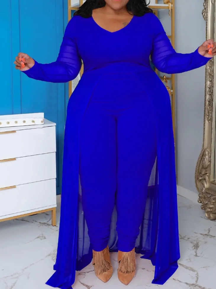 Plus Size Solid Color Patchwork Jumpsuit