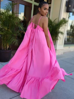 Plus Size Spaghetti Strap Ruffle Beach Maxi Swing Dress