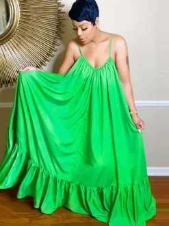 Plus Size Spaghetti Strap Ruffle Beach Maxi Swing Dress