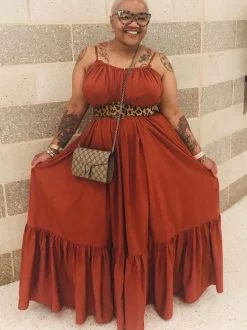 Plus Size Spaghetti Strap Ruffle Beach Maxi Swing Dress