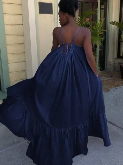 Plus Size Spaghetti Strap Ruffle Beach Maxi Swing Dress