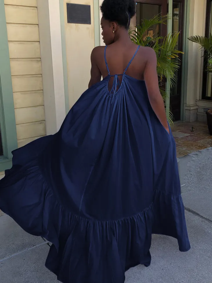 Plus Size Spaghetti Strap Ruffle Beach Maxi Swing Dress