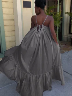 Plus Size Spaghetti Strap Ruffle Beach Maxi Swing Dress