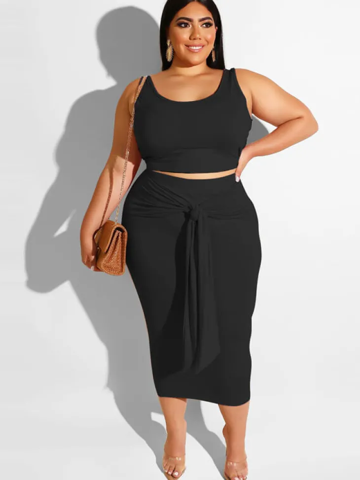 Plus Size Two Piece Tank Top Maxi Skirts Set