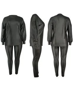 Plus Size Two-Piece Leather Set