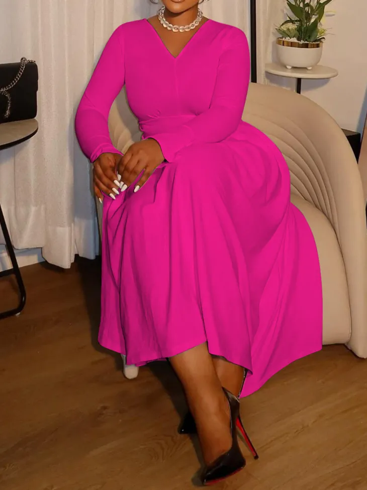 Plus Size V Neck Button Waist Maxi Dress