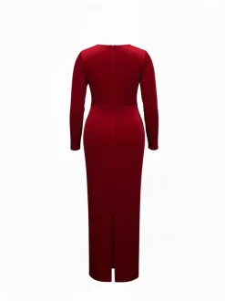 Plus Size Velvet Embroidered Midi Dress