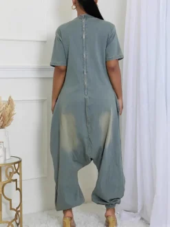 Pockets Bagged Denim Jumpsuit