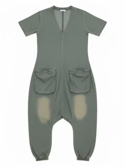 Pockets Bagged Denim Jumpsuit