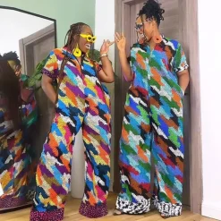 Print Zipper Wide Leg Jumpsuit
