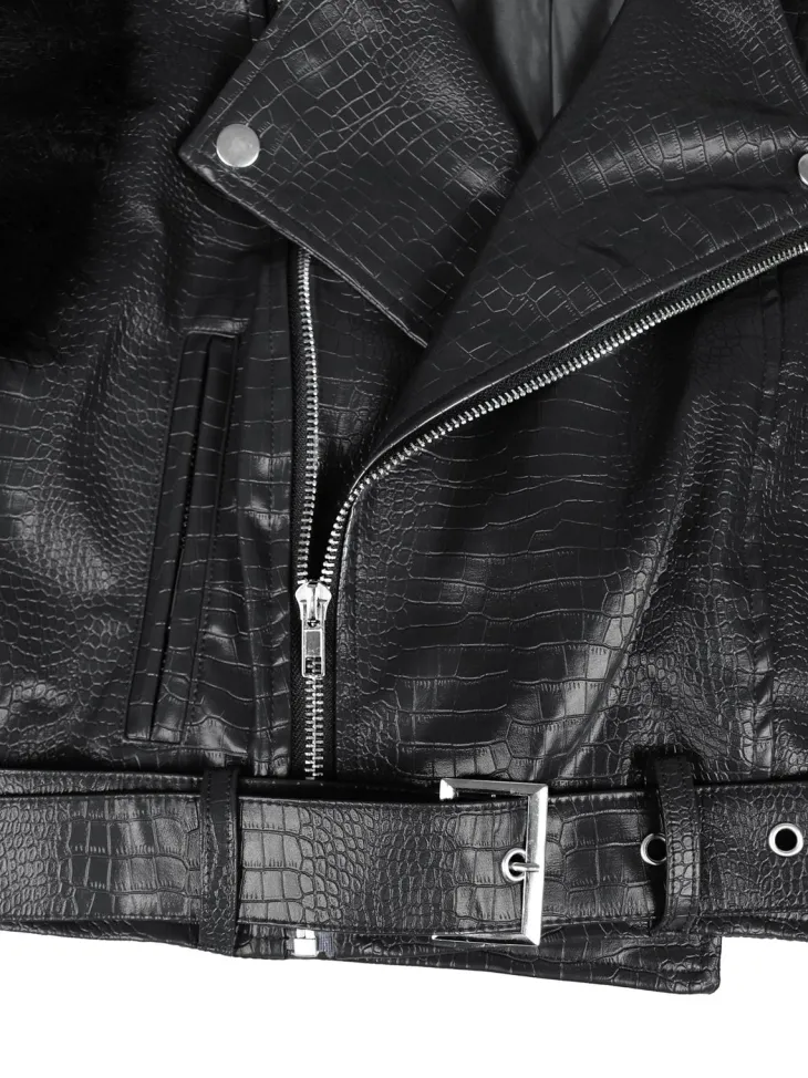 PU Leather Patchwork Moto Jacket