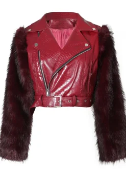 PU Leather Patchwork Moto Jacket