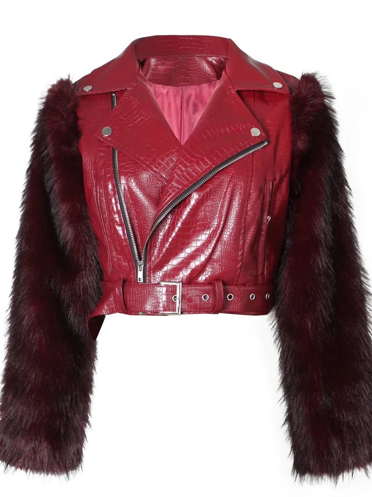 PU Leather Patchwork Moto Jacket