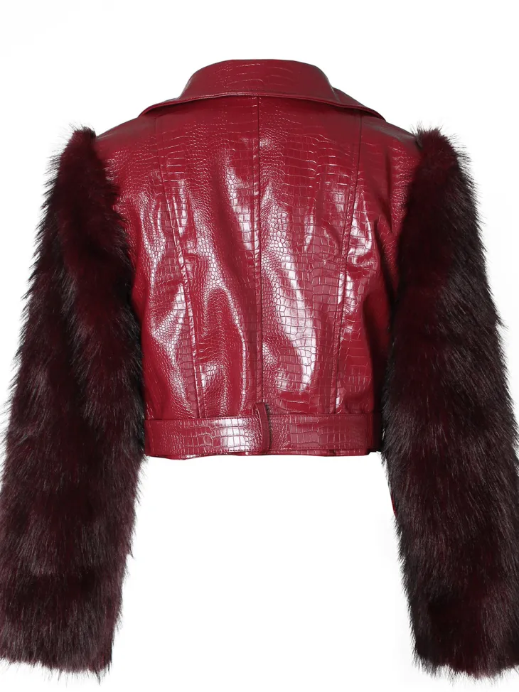 PU Leather Patchwork Moto Jacket