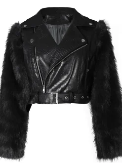 PU Leather Patchwork Moto Jacket