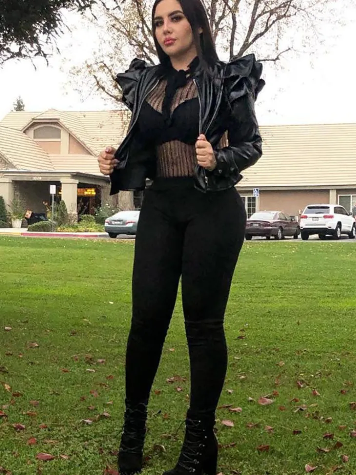 PU Leather Ruffle Long Sleeves Jacket